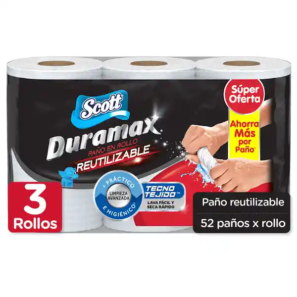 Toalla de Papel Reutilizable Scott Duramax 3 Rollos 52 Hojas