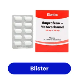 Ibuprofeno Blister 200mg/Metocarbamol 500mg Tabletas Recubiertas Genfar