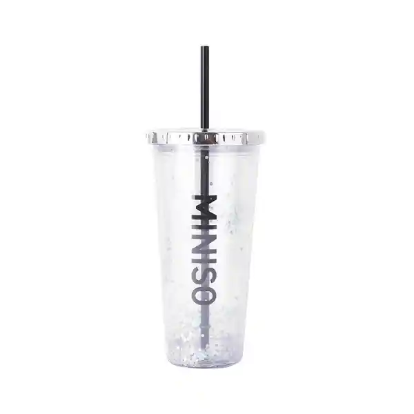 Vaso Plástico Con Pitillo Serie Silver Grey Miniso