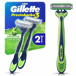 GILLETTE Prestobarba 3 Sensitive Cuchilla de Afeitar con Aloe Máquina de Afeitar Hombre Desechable Afeitada con Menos Irritación Afeitadora para Piel Sensible 2 Uds