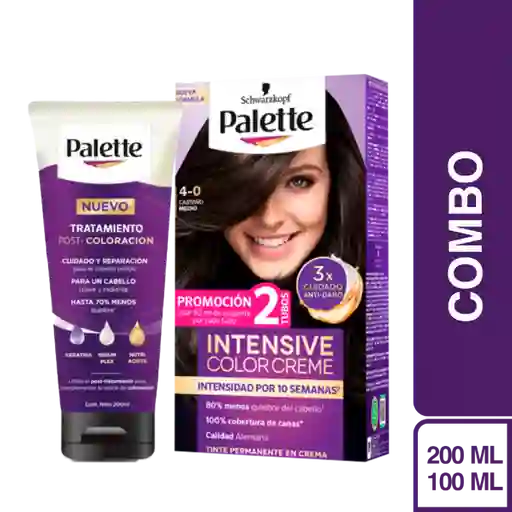 Combo Tinte Palette Color Creme 4-0 Castaño Medio + Tratamiento