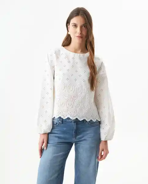 Blusa Eyelet Longsleeve Blanco 0 Claro Talla S Chevignon