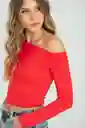 Top Asimétrico Manga Larga Color Rojo Medio Talla S Ragged