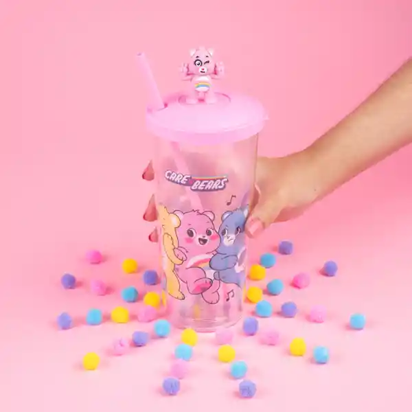 Vaso Plástico Con Pitillo de la Colección Care Bears Rosa Miniso