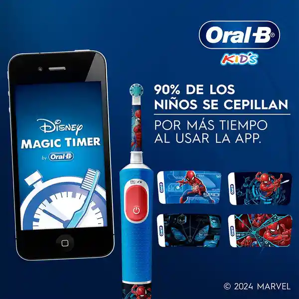 Oral-B Marvel Spider-Man Cepillo de Dientes Eléctrico Infantil (+3 años) Cabezal Redondo 4 Stickers Personalizables Rojo