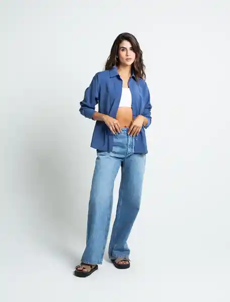 Camisa Mujer Azul Marruecos Oscuro Anine Talla L 411F324 Naf Naf