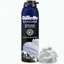 GILLETTE Carbono Espuma de Afeitar con Carbón Activado de 155mL Sensación de Limpieza al Afeitarte la Barba con Máquina de Afeitar para Hombre