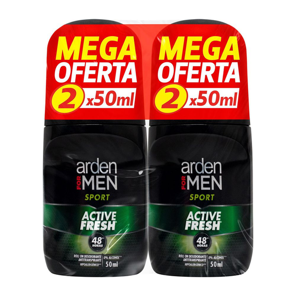 Arden For Men Desodorante Sport Active Fresh 48h en Roll On 2 x 50 ml