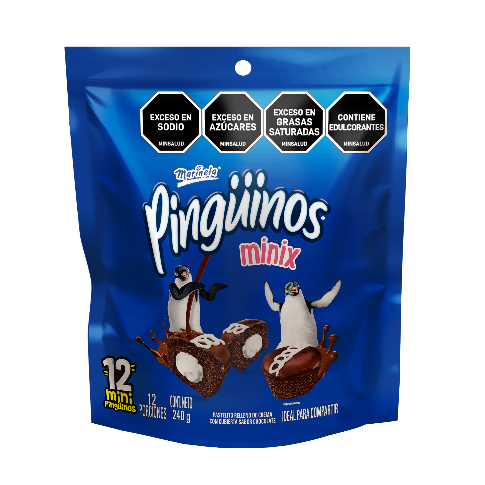 Pingüinos Minix Ponques Rellenos de Crema Cobertura de Chocolate 240g