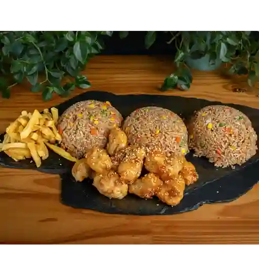 Combo para 3 arroz + pollo a la naranja