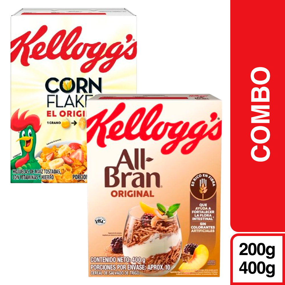Combo Kelloggs Cereal Corn Flakes + Kelloggs Cereal All Bran
