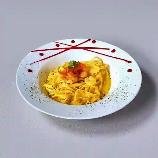 Tallarines la Huancaína con Camarones