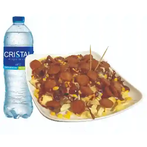 Salchipapa Mixta + Agua