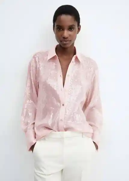 Camisa Tate Rosa Pastel Talla M Mujer Mango