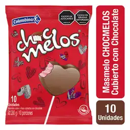 Chocmelos Paleta Corazón Sabor a fresa cubiertos con chocolate Bolsa  por 10 uds