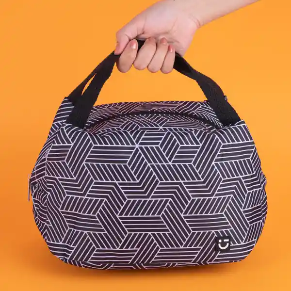 Lonchera Con Formas Geométricas Lineas Blanco y Negro Miniso