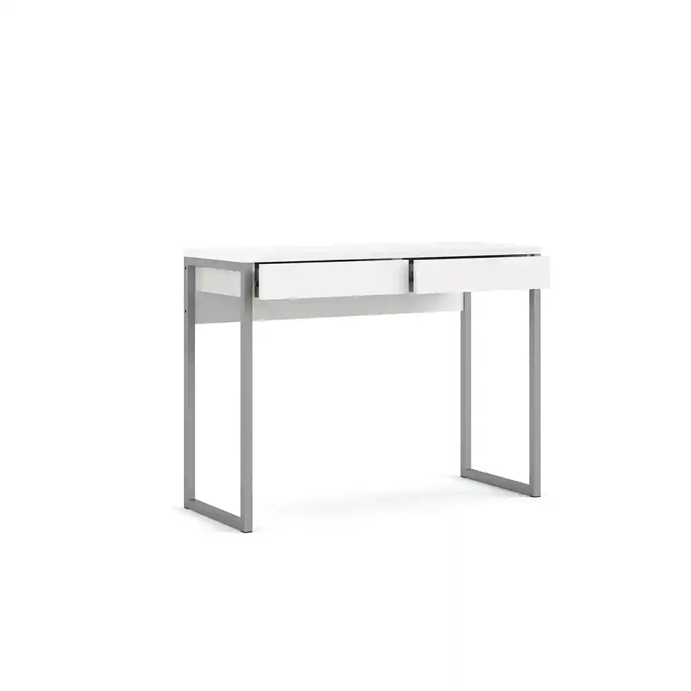 Escritorio de Dos Cajones-Blanco. Elaborado en Madeflex y Aluminio. Color Blanco. Con Forma Rectangular. Tiene Dos Cajones en Orientación Horizontal. Tamaño Ideal Para Cualquier Espacio. Medidas Del Mueble Ensamblado: Fondo 40  cm. Alto 76.5  cm. Ancho 101