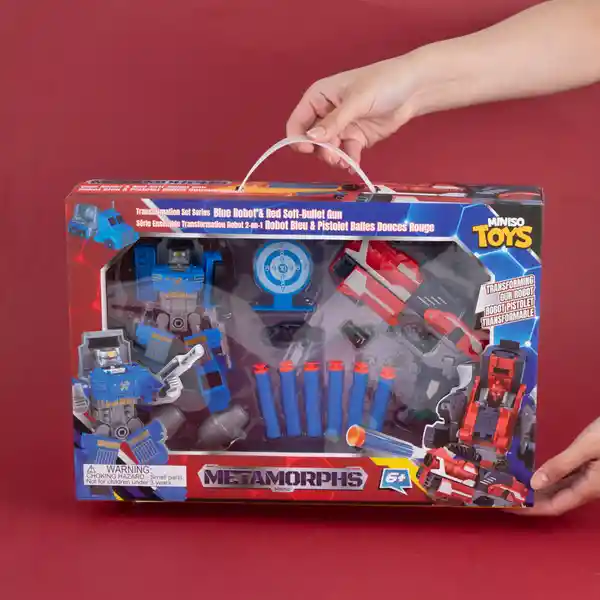 Robot Transformable y Pistola Azul y Rojo Serie Miniso