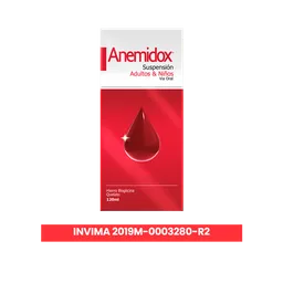 Anemidox tratamiento para la deficiencia de Hierro con Acido Folico y Vitamina C Suspension Oral 120ml