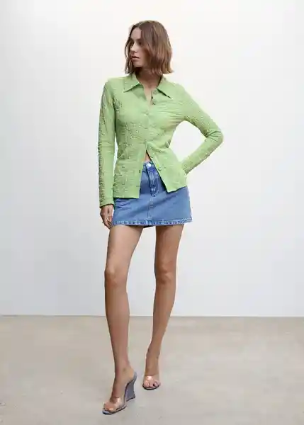 Camisa Crunchy Verde Talla S Mujer Mango