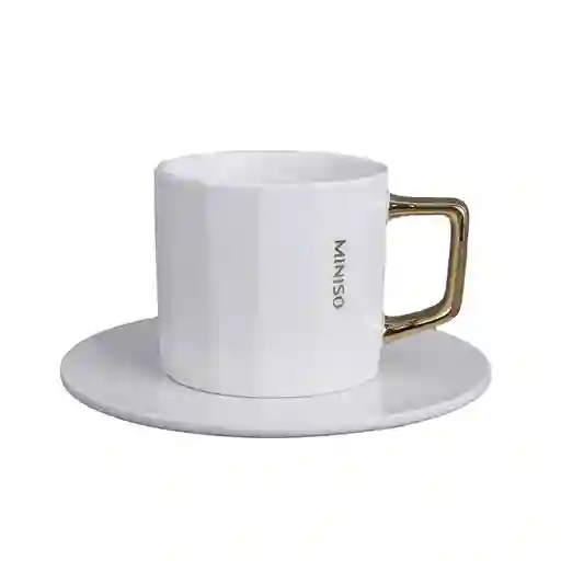 Taza de Cerámica Posavasos Black & White Blanco 210 mL Miniso