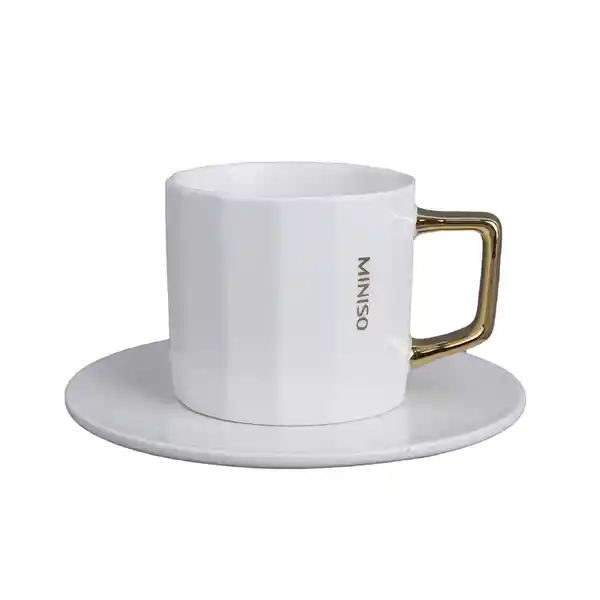 Taza de Cerámica Posavasos Black & White Blanco 210 mL Miniso