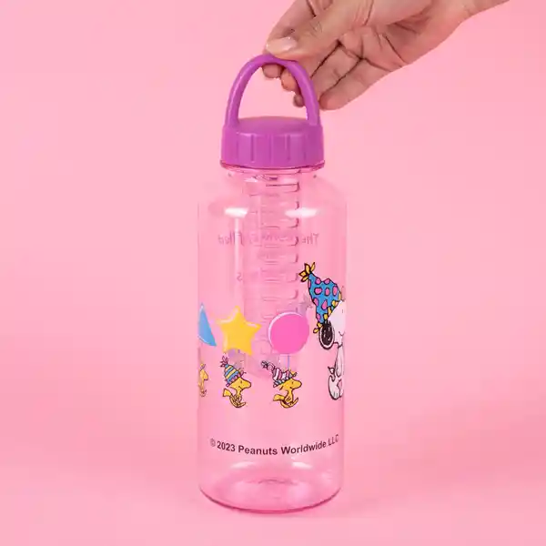 Vaso Plástico Con Asa de Serie Snoopy Rosa 1000 mL Miniso