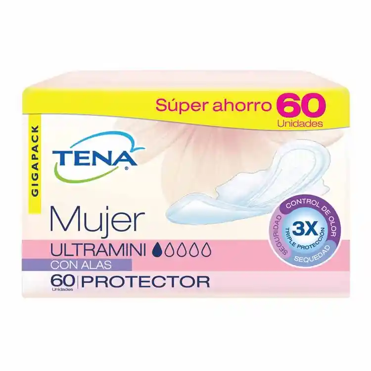 Tena Protectores Ultra Mini Con Alas x 60 Unidades