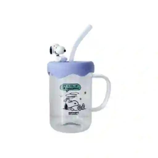 Taza de Vidrio Con Tapa de Silicona Snoopy Vintage 500 mL Miniso