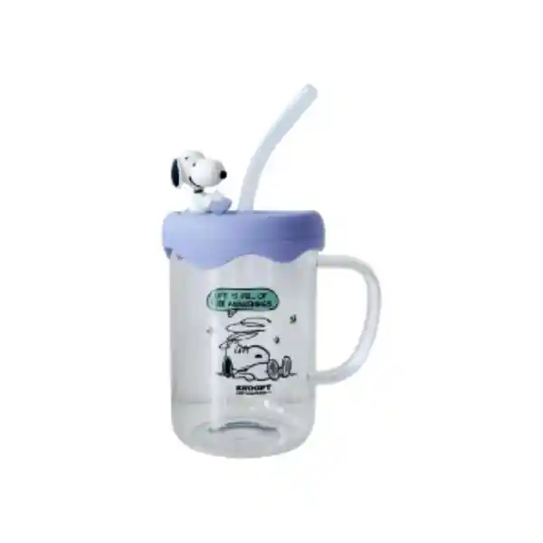 Taza de Vidrio Con Tapa de Silicona Snoopy Vintage 500 mL Miniso