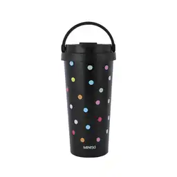 Vaso Acero Asa Dots Negro 500 mL Miniso
