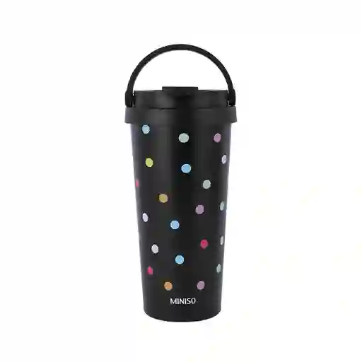 Vaso Acero Asa Dots Negro 500 mL Miniso