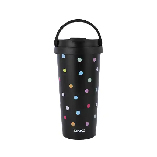 Vaso Acero Asa Dots Negro 500 mL Miniso