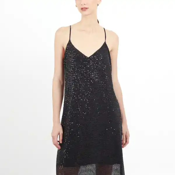 Vestido Cuello V Manga Sisa Negro Talla M 581523