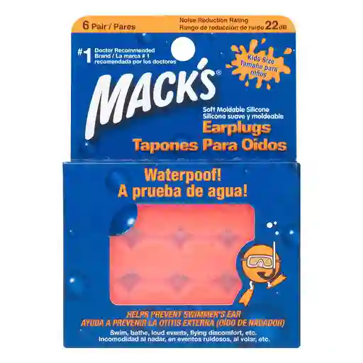Macks Tapon para Oido Siliconado Naranja Kids