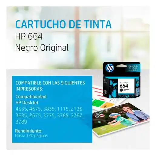 Cartucho De Tinta Hp 664 Negro Original F6v29al