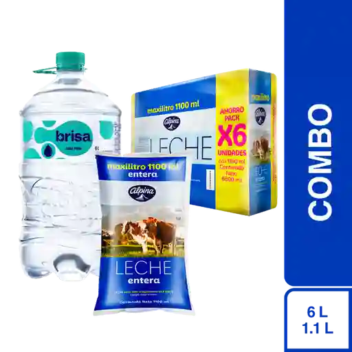 Combo Agua Brisa Sin Gas Bidón 6 L + Alpina Leche Entera Bolsa