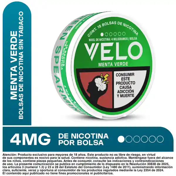 VELO Bolsas de Nicotina Menta Verde 4MG