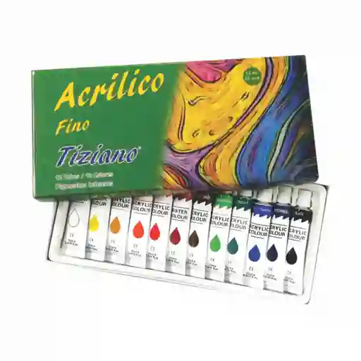 Tiziano Pintura Acrílica 12 Colores en Tubo