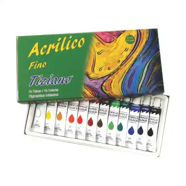 Tiziano Pintura Acrílica 12 Colores en Tubo