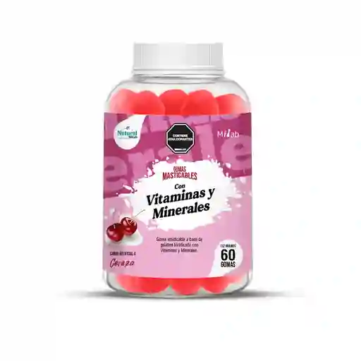 Natural Milab Goma Masticable Vitaminas y Minerales Cereza