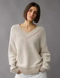 Suéter Tejido Mujer Beige Talla: SMALL 1386676 American Eagle