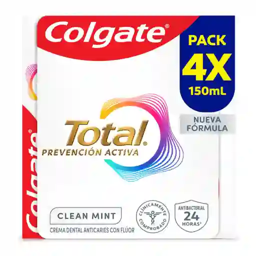Colgate Crema Dental Total Clean Mint Prevención 150 mL x 4