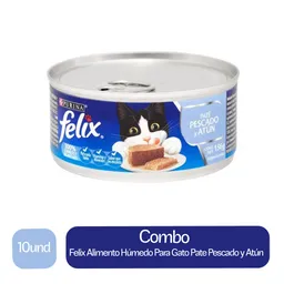 10 x Felix Alimento Humedo Para Gato Pate Pescado y Atun