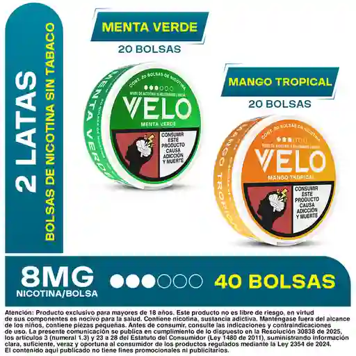 Velo Nicotina Menta Verde 8 mg + Mango Tropical 8 mg