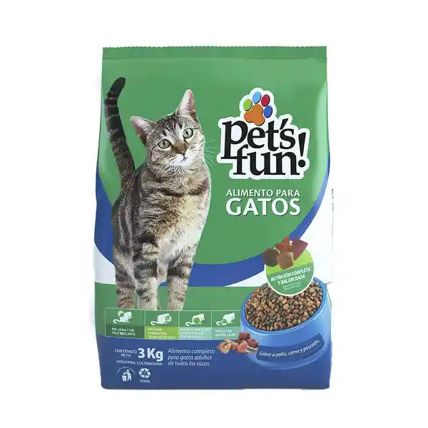 Pets Fun Alimento Para Gato Seco Pollo Carne y Pescado