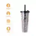 Vaso Plástico Doble Pared Con Pitillo Dots Negro 720 mL Miniso