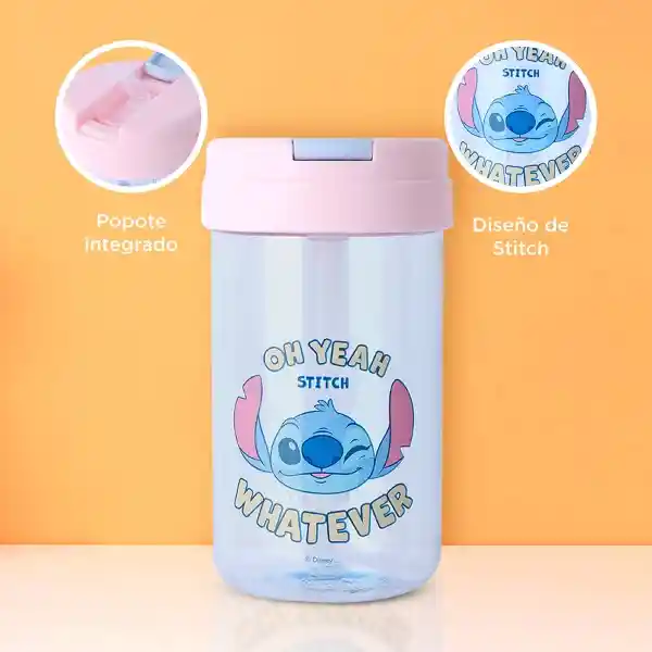 Vaso Plástico Tapa Abatible Disney Stitch Azul 500 mL Miniso