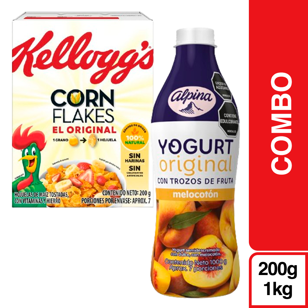 Combo Alpina Yogurt Melocotón + Kelloggs Cereal Corn Flakes