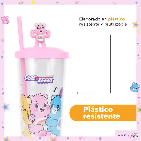 Vaso Plástico Con Pitillo de la Colección Care Bears Rosa Miniso